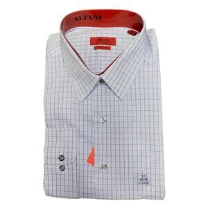 NWT Alfani Stretch Blue Plaid Long Sleeve Button Down Shirt Men's Size XL 17